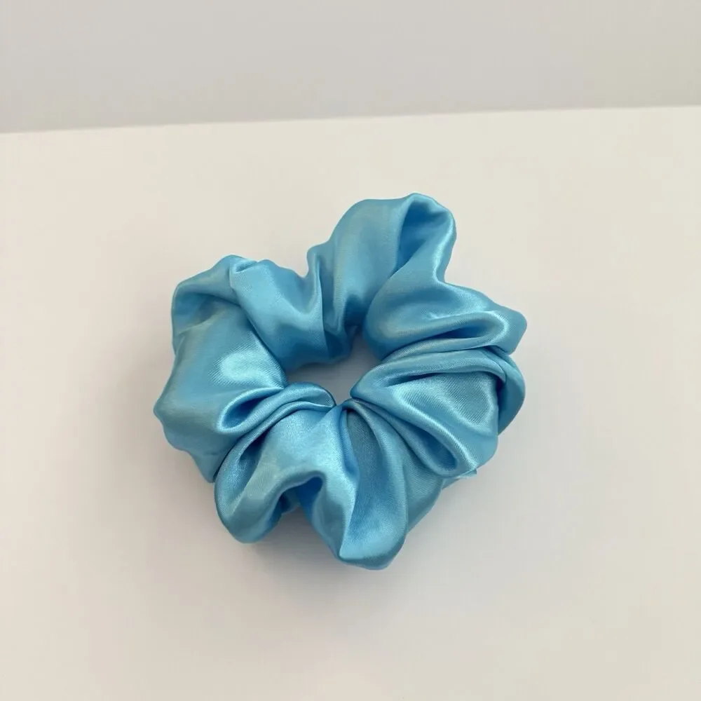 Luxury Blue Satin Scrunchie Handmade – Statement Hair Accessory